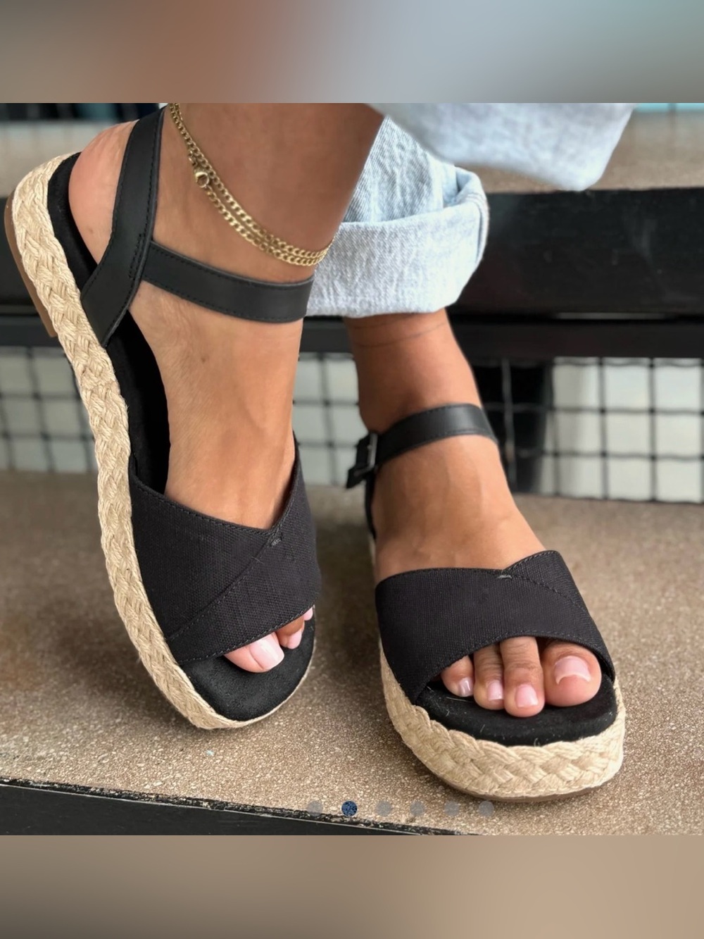 NEW! TOMS Abby Flatform Espadrille Sandal in Black Size 10